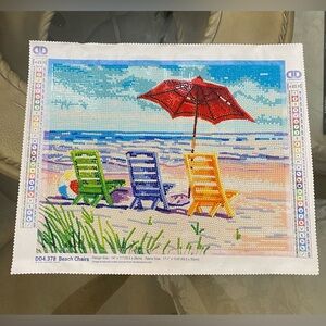 Finished completed "Beach Chairs" diamond painting from the brand DIAMOND DOTZ